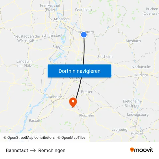 Bahnstadt to Remchingen map
