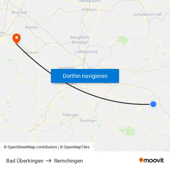 Bad Überkingen to Remchingen map