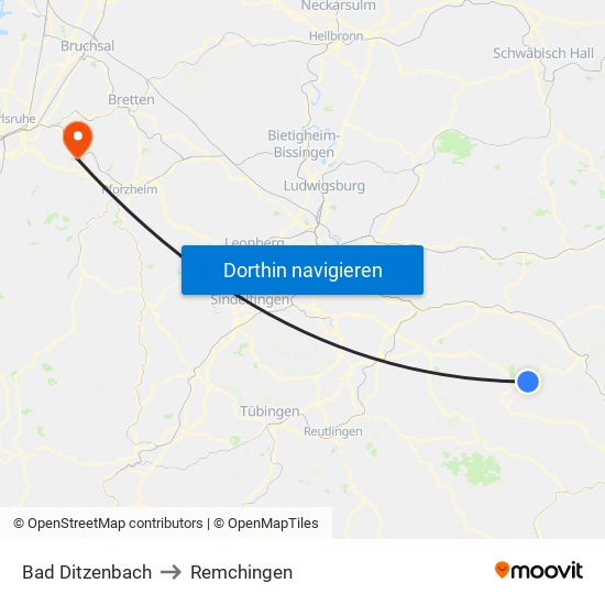 Bad Ditzenbach to Remchingen map