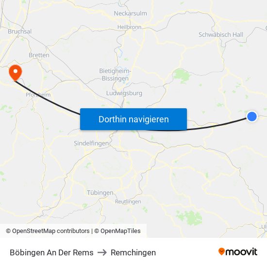 Böbingen An Der Rems to Remchingen map