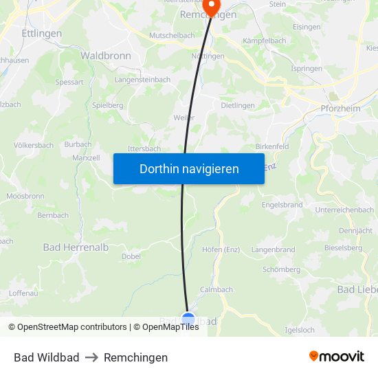 Bad Wildbad to Remchingen map