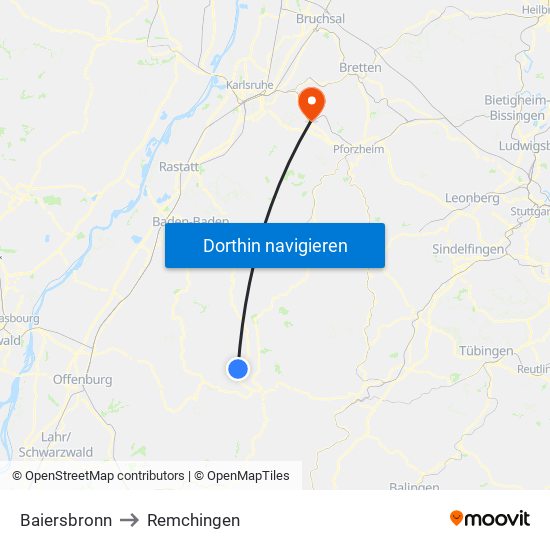 Baiersbronn to Remchingen map
