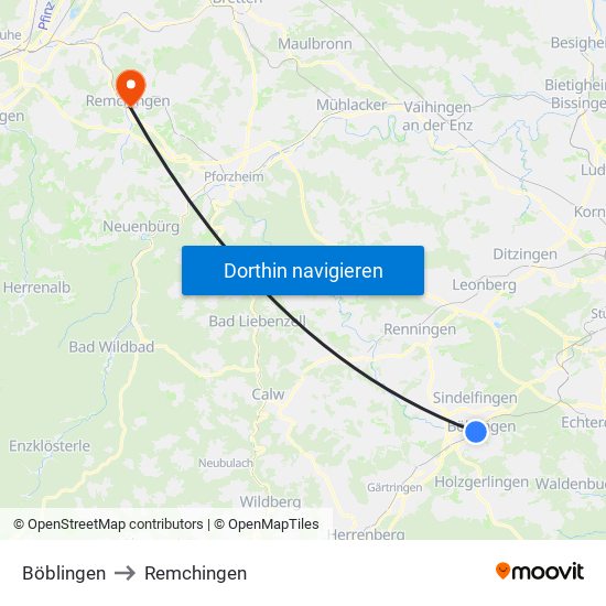 Böblingen to Remchingen map