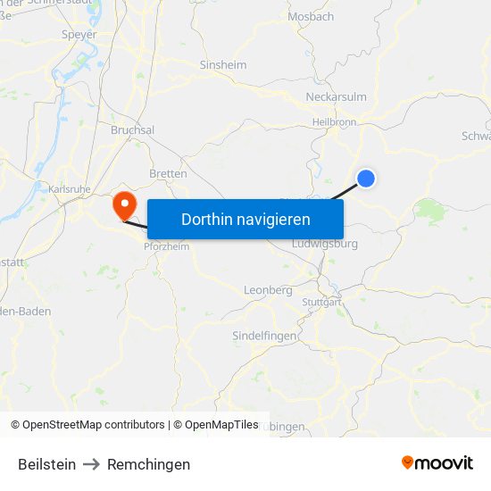 Beilstein to Remchingen map