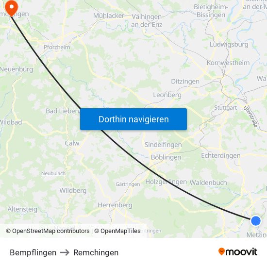 Bempflingen to Remchingen map