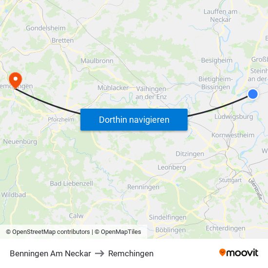 Benningen Am Neckar to Remchingen map