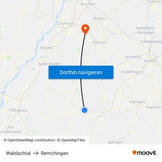 Waldachtal to Remchingen map