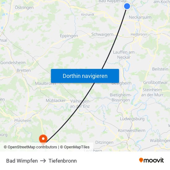 Bad Wimpfen to Tiefenbronn map