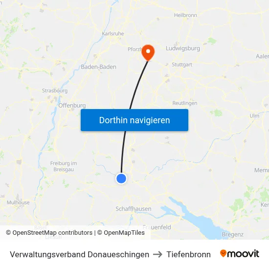 Verwaltungsverband Donaueschingen to Tiefenbronn map