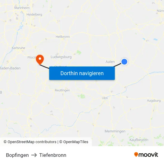 Bopfingen to Tiefenbronn map