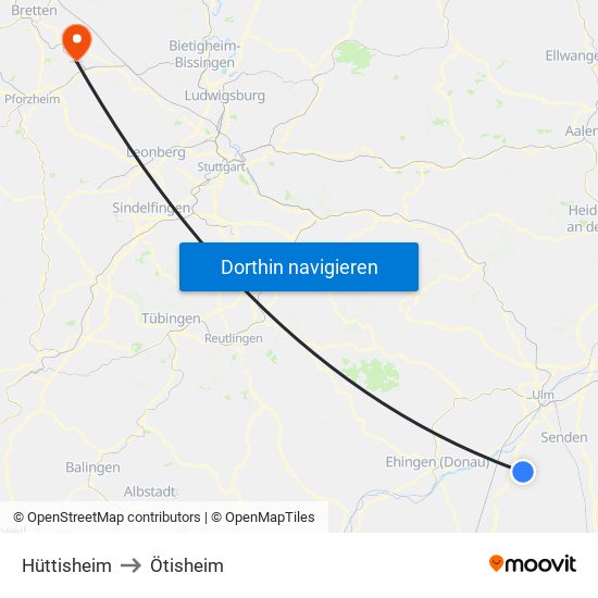 Hüttisheim to Ötisheim map