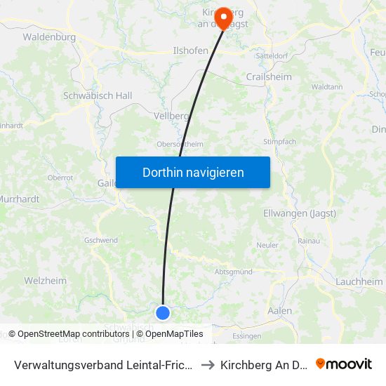 Verwaltungsverband Leintal-Frickenhofer Höhe to Kirchberg An Der Jagst map