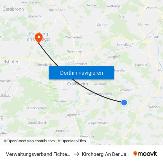 Verwaltungsverband Fichtenau to Kirchberg An Der Jagst map