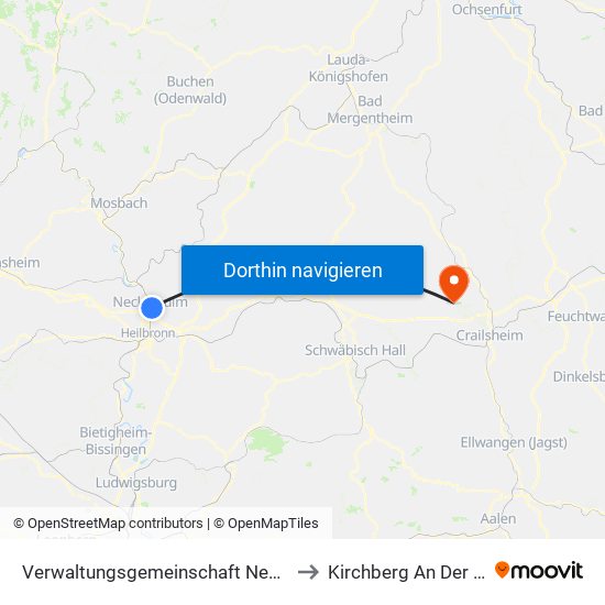 Verwaltungsgemeinschaft Neckarsulm to Kirchberg An Der Jagst map