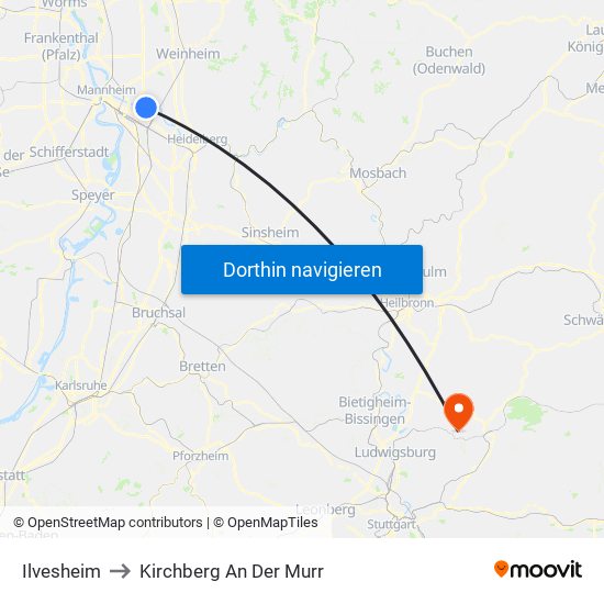 Ilvesheim to Kirchberg An Der Murr map