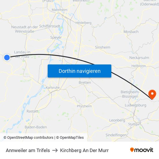 Annweiler am Trifels to Kirchberg An Der Murr map