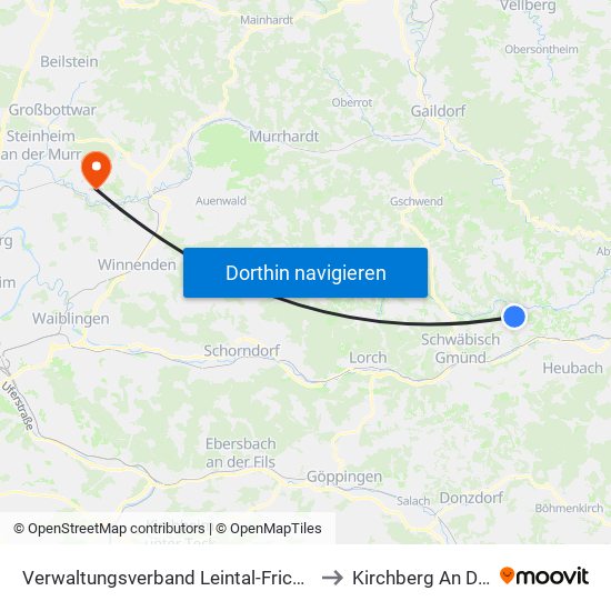 Verwaltungsverband Leintal-Frickenhofer Höhe to Kirchberg An Der Murr map