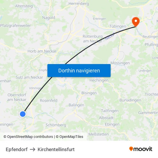 Epfendorf to Kirchentellinsfurt map