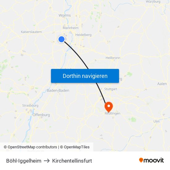 Böhl-Iggelheim to Kirchentellinsfurt map