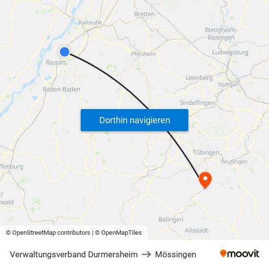 Verwaltungsverband Durmersheim to Mössingen map