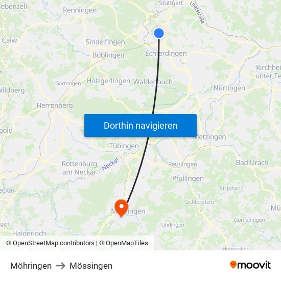 Möhringen to Mössingen map