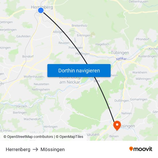 Herrenberg to Mössingen map