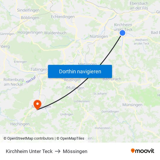 Kirchheim Unter Teck to Mössingen map