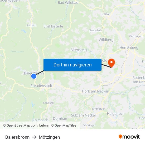 Baiersbronn to Mötzingen map