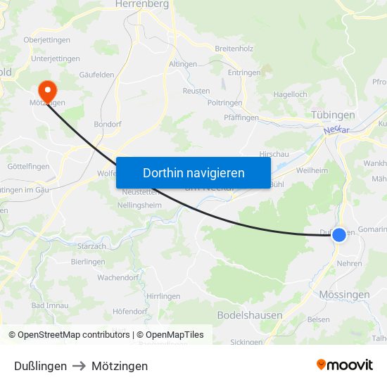 Dußlingen to Mötzingen map