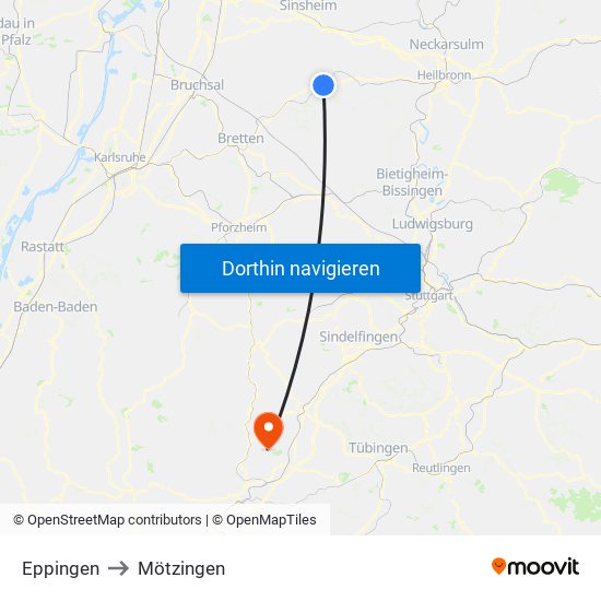 Eppingen to Mötzingen map