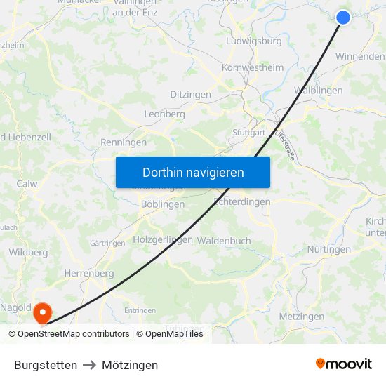 Burgstetten to Mötzingen map