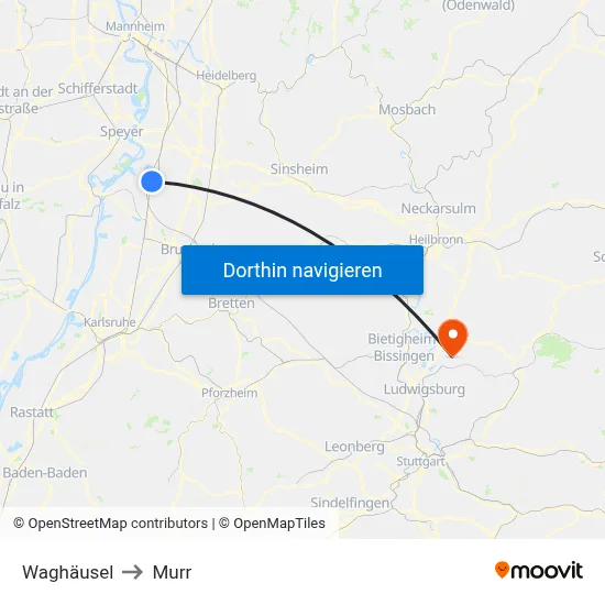 Waghäusel to Murr map