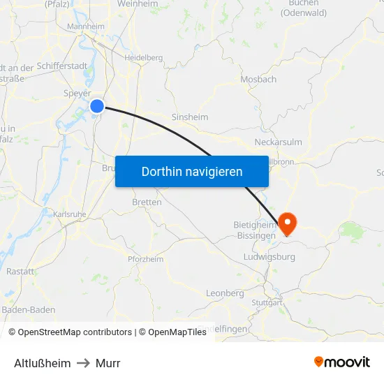 Altlußheim to Murr map