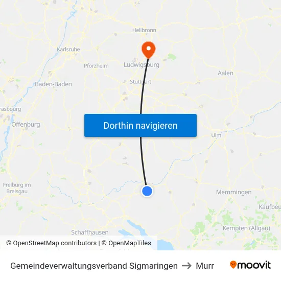 Gemeindeverwaltungsverband Sigmaringen to Murr map
