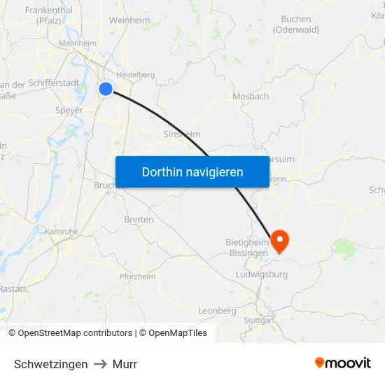 Schwetzingen to Murr map
