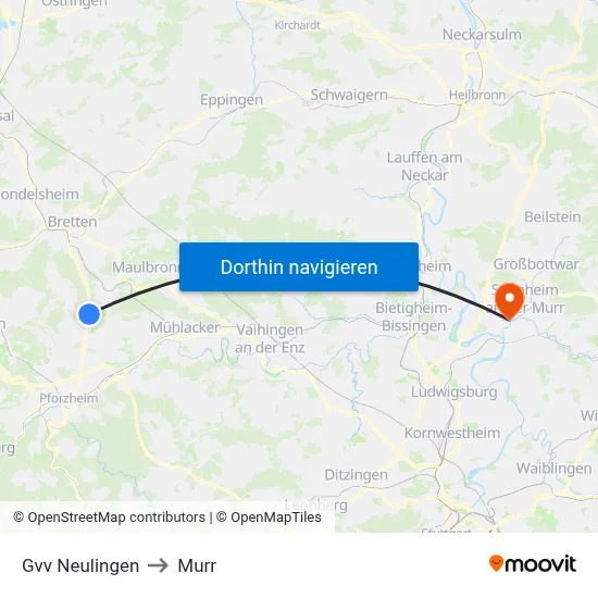 Gvv Neulingen to Murr map