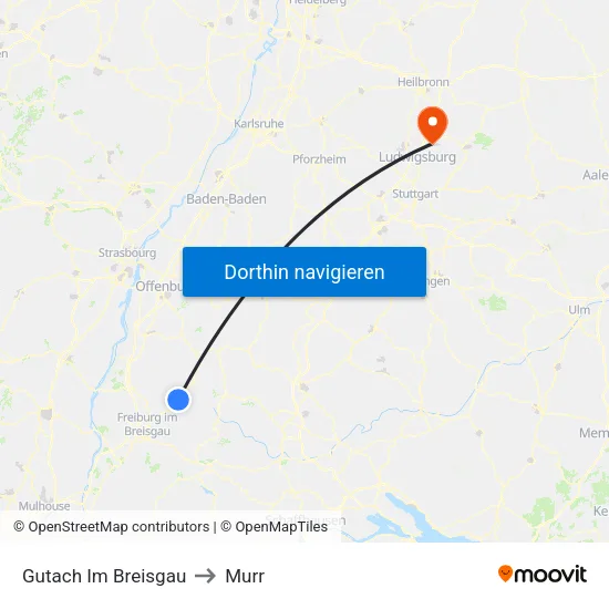 Gutach Im Breisgau to Murr map