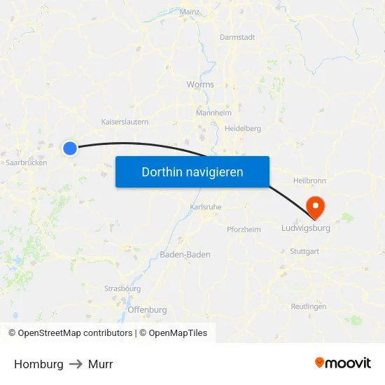 Homburg to Murr map