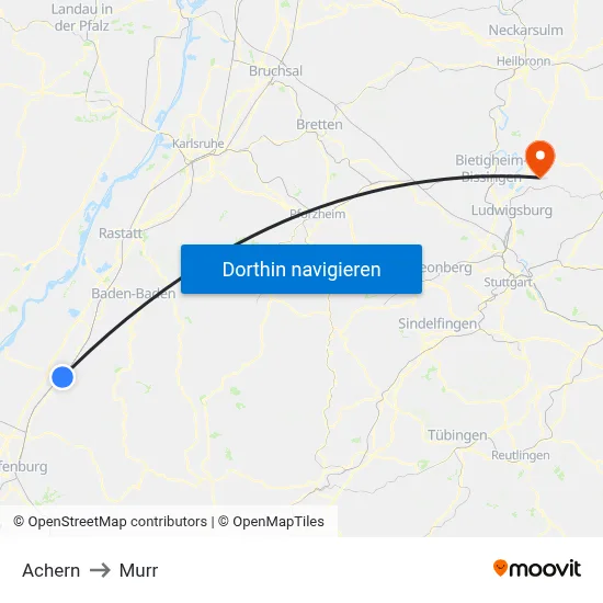 Achern to Murr map