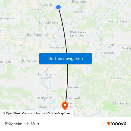 Billigheim to Murr map