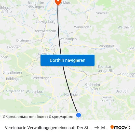 Vereinbarte Verwaltungsgemeinschaft Der Stadt Neuffen to Murr map