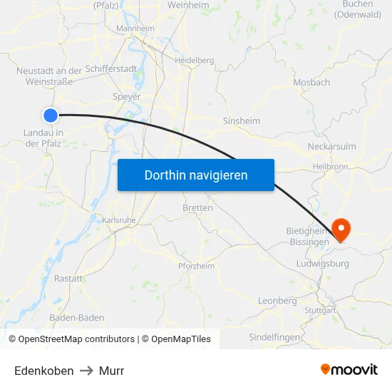 Edenkoben to Murr map