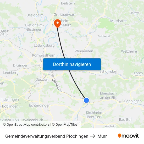 Gemeindeverwaltungsverband Plochingen to Murr map
