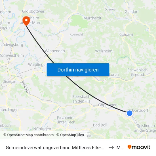 Gemeindeverwaltungsverband Mittleres Fils-Lautertal to Murr map