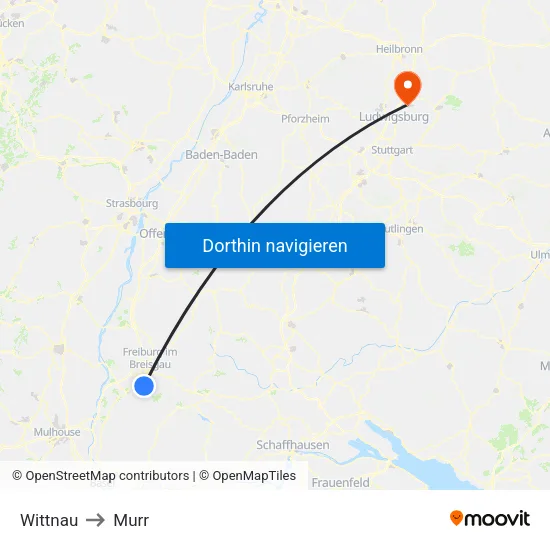 Wittnau to Murr map