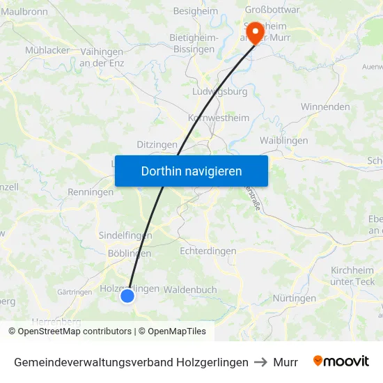 Gemeindeverwaltungsverband Holzgerlingen to Murr map