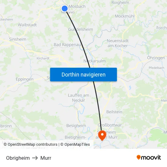 Obrigheim to Murr map