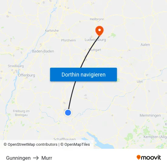 Gunningen to Murr map