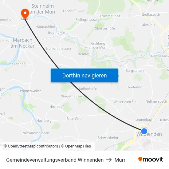 Gemeindeverwaltungsverband Winnenden to Murr map