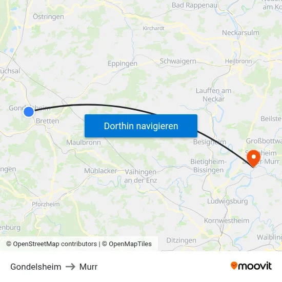 Gondelsheim to Murr map